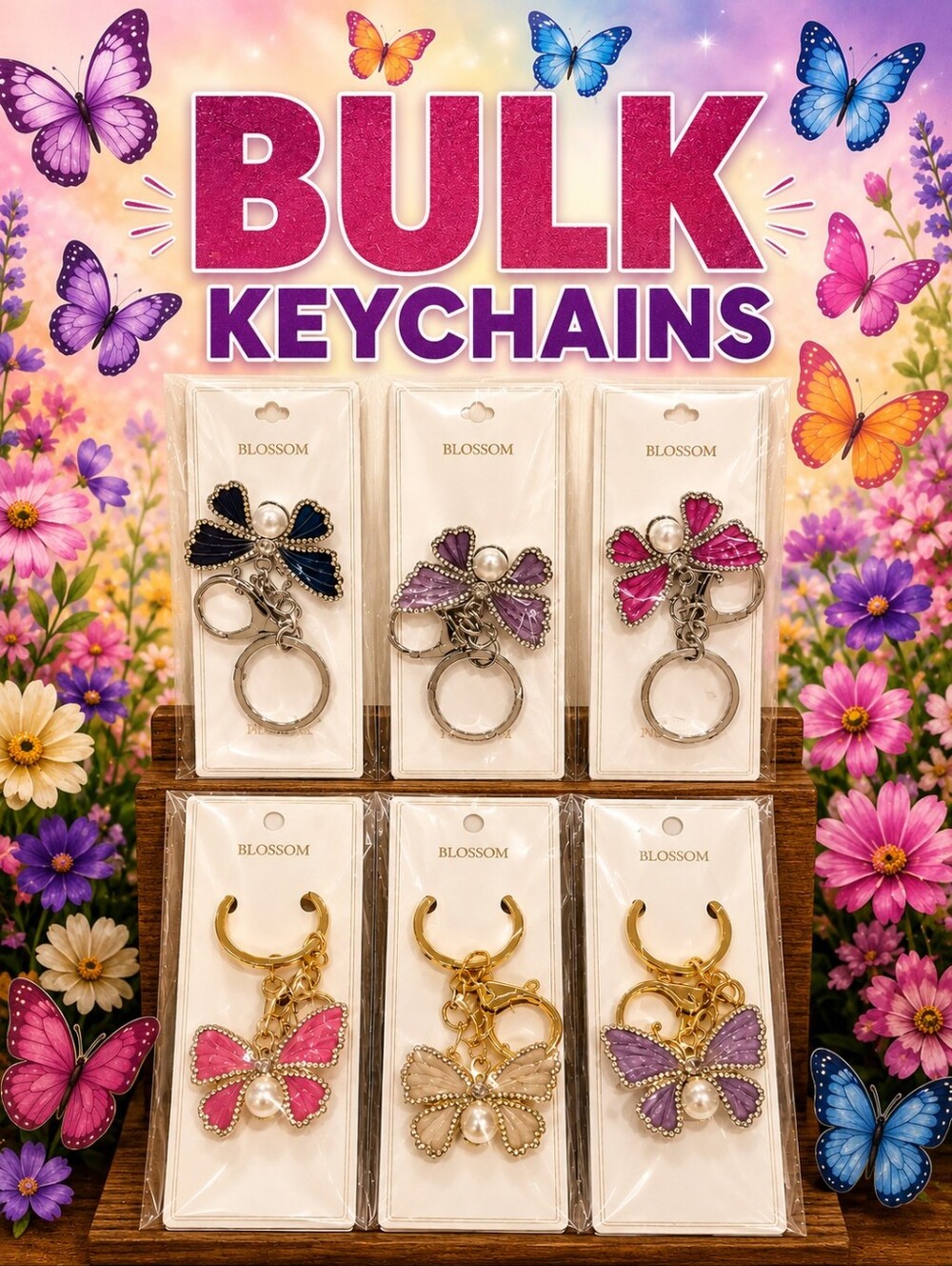 BULK Butterfly With Pearl Keychains
